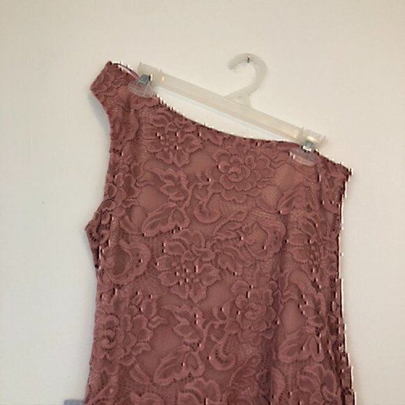 NEW NWT DUAL NATURE Lace One Shoulder Mini Dress Mauve Pink Floral Lace Medium M - Picture 4 of 12